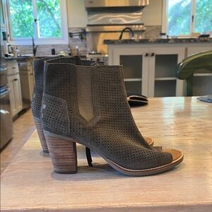 Toms Perforated Open-Toe Ankle Booties in Olive Green